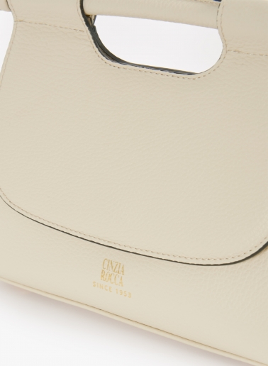 Beige leather shoulder bag with integrated handle and strap