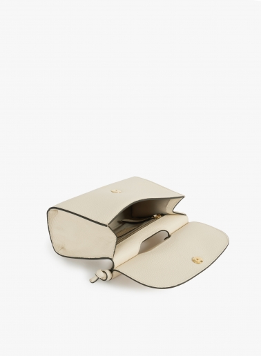 Beige leather shoulder bag with integrated handle and strap