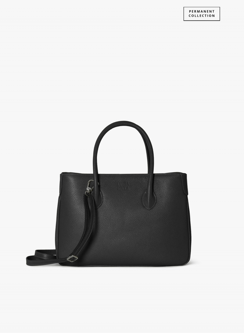 Black genuine leather tote bag