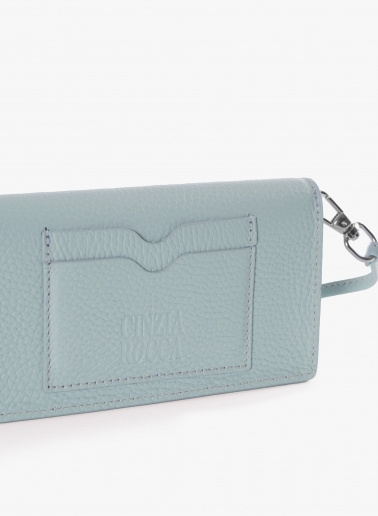 Light blue genuine leather phone bag