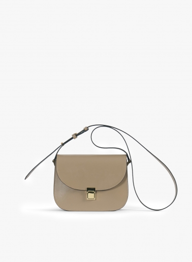 Taupe smooth leather shoulder bag with metal closure | Cinzia Rocca