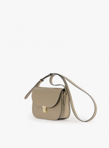 Taupe smooth leather shoulder bag with metal closure
