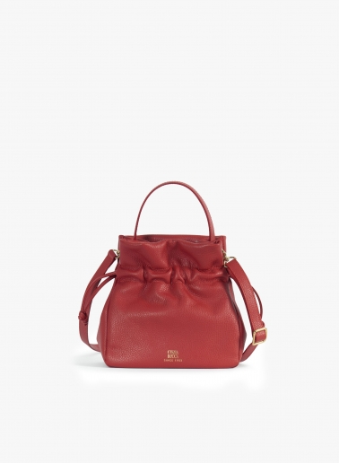 Red small bucket bag with handle and strap