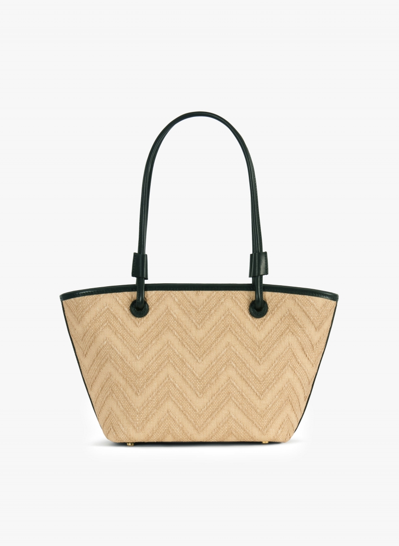 Borsa tote in paglia con dettagli in pelle nera