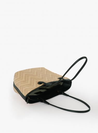 Borsa tote in paglia con dettagli in pelle nera
