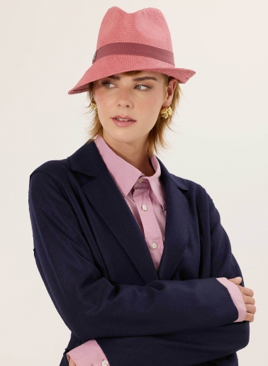 Asymmetrical pink straw hat