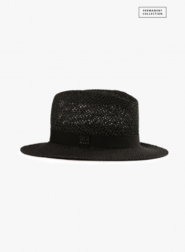 Black classic openwork straw hat