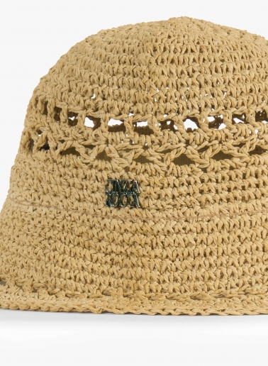 Cloche in paglia con motivo traforato beige