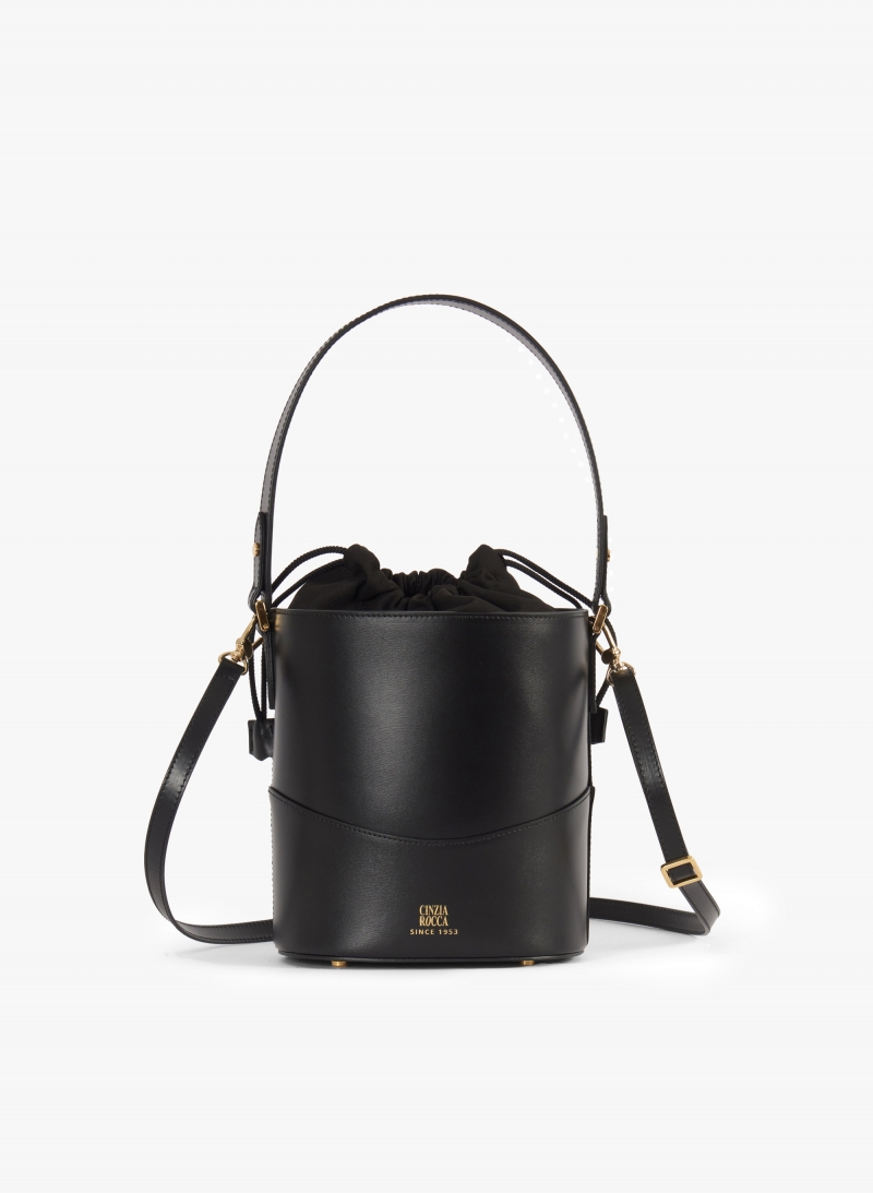 Secchiello nero in pelle liscia con coulisse