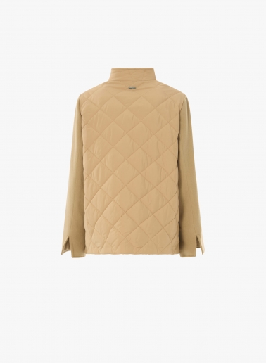 Camel quilted jacket with contrasting wool sleeves