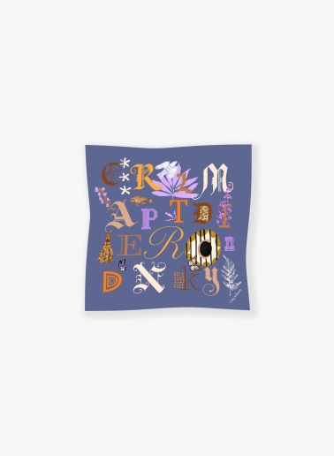 Foulard in twill di pura seta con motivo lettere azzurro
