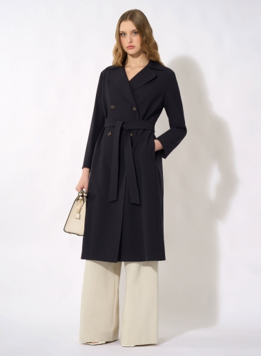 Maxi double breasted blue trench coat in rainproof technical fabric
