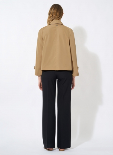 Double breasted camel jacket in rainproof technical fabric