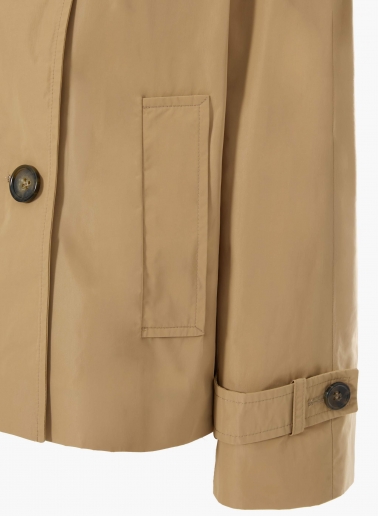 Double breasted camel jacket in rainproof technical fabric