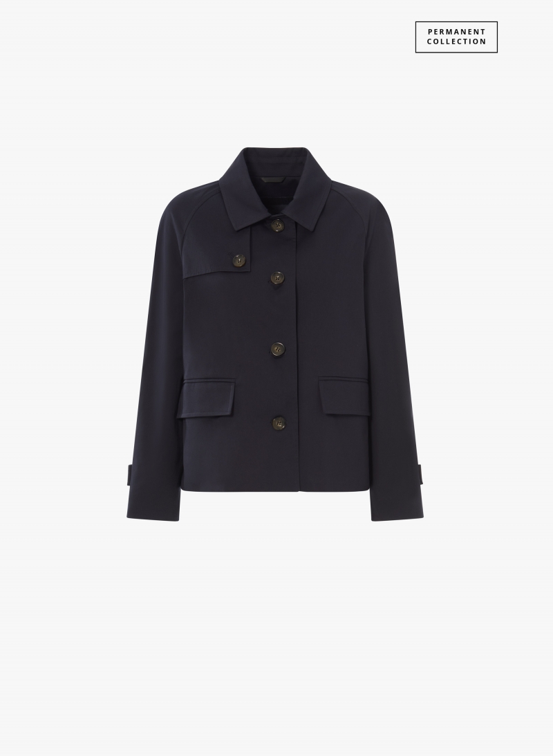 Dark blue cotton jacket with shirt collar and trench-style flap
