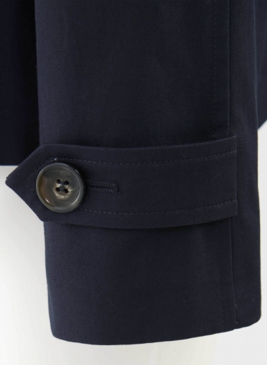 Dark blue cotton jacket with shirt collar and trench-style flap