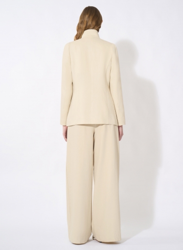 Beige linen jacket with inverted notch collar