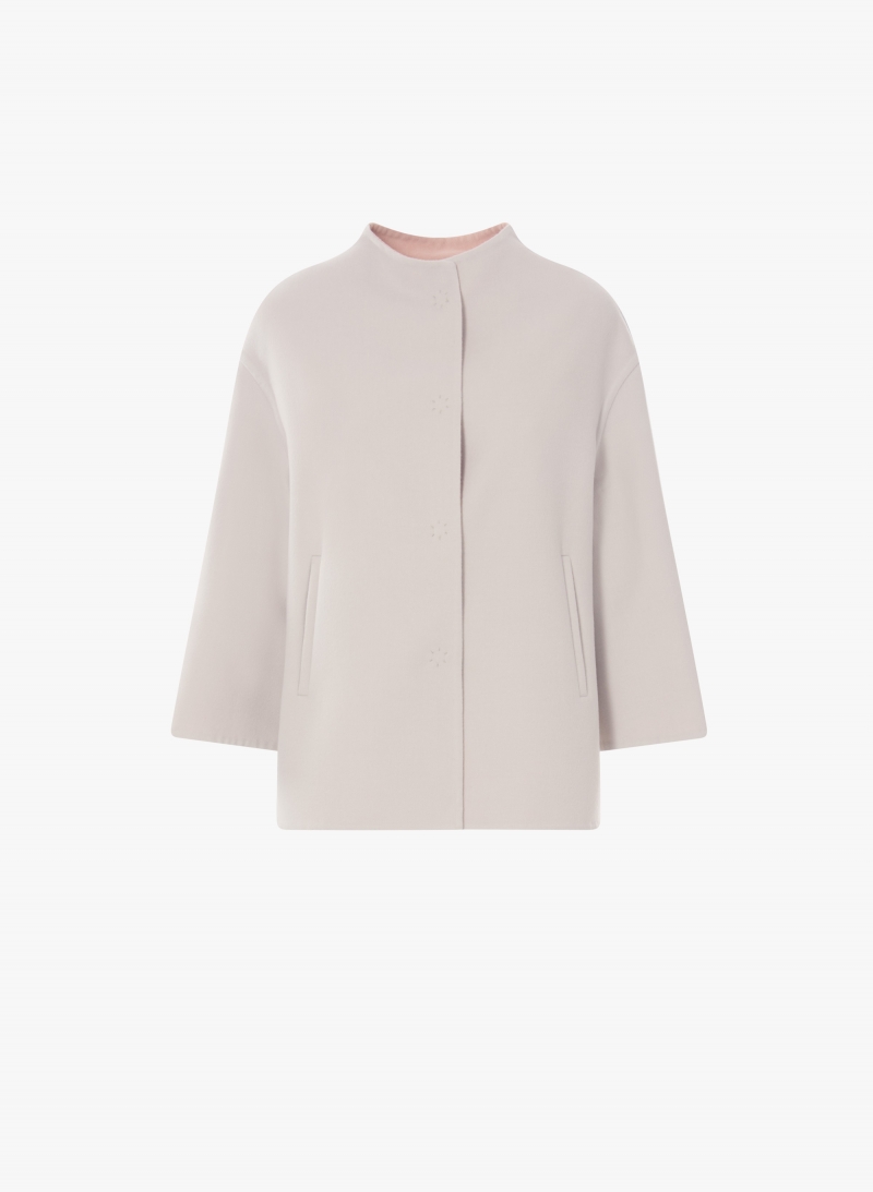 Two-tone pearl grey jacket in pure double wool with high collar