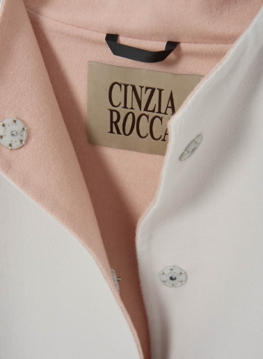 Giacca grigio perla bicolore in double di pura lana con collo alto