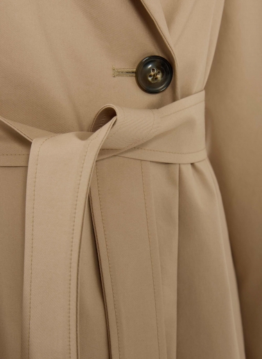 Maxi single breasted camel trench coat with technical fabric belt