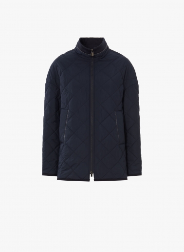 Giacca blu scuro trapuntata in tessuto tecnico con dettagli lurex