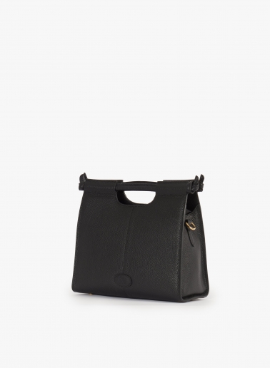 Borsa a mano nera in pelle con tracolla