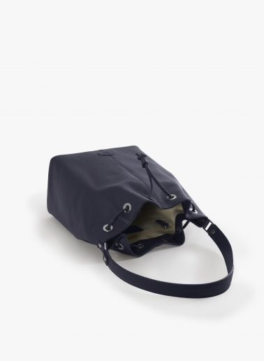 Secchiello con tassello e logo in pelle blu