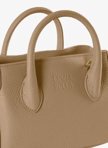 Mini light camel genuine leather tote bag