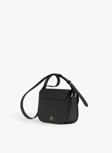 Borsa a tracolla nera in pelle liscia con chiusura in metallo