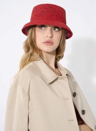 Cappello da pescatore in paglia rosso