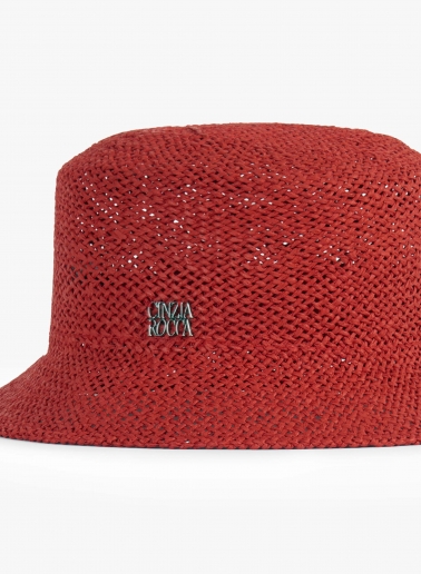 Red straw bucket hat