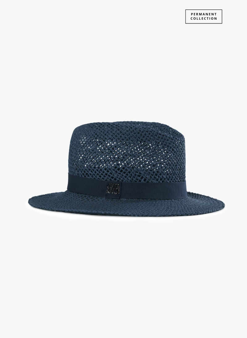 Cappello classico in paglia traforata blu