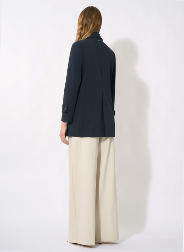 Soprabito blu scuro in tessuto tecnico antigoccia patta stile trench