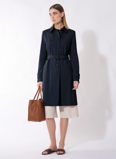 Rainproof tech taffeta dark blue trench coat