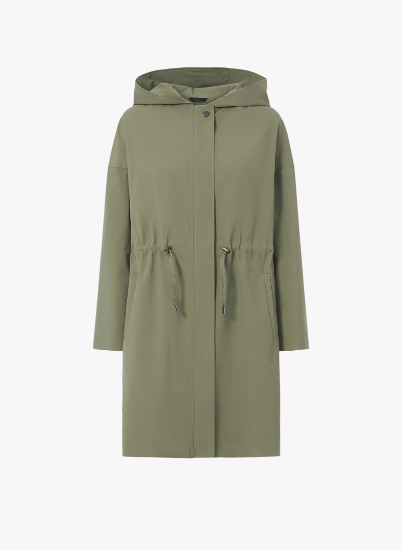 Military green parka in rainproof technical fabric