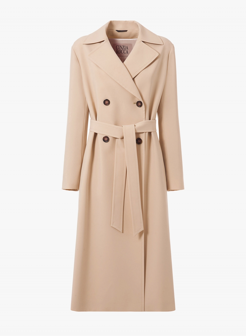 Maxi trench doppio petto beige in tessuto tecnico antigoccia