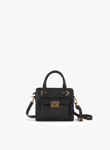 Borsa rigida mini in pelle nera con chiusura in metallo