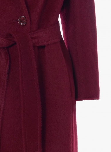 Maxi cappotto bordeaux a vestaglia con cintura in alpaca e lana