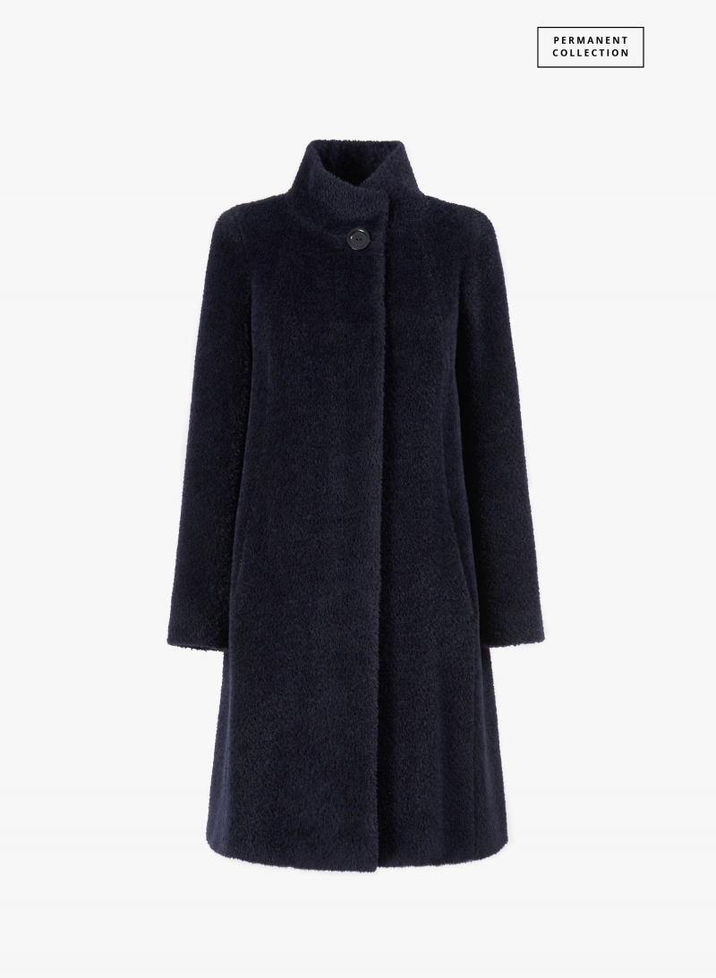 Cappotto blu svasato in lana e alpaca