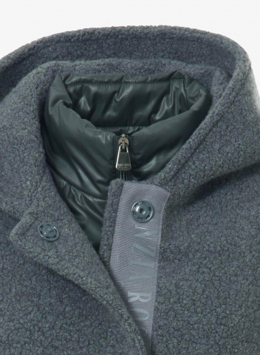 Short grey wool parka with detachable nylon bib