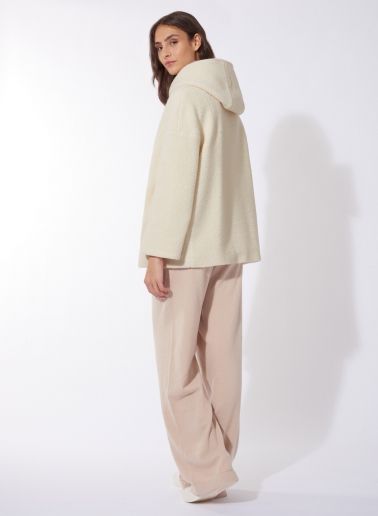 Parka corto bianco in lana con pettorina in nylon staccabile