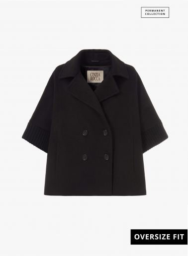 Black pure camel wool cape with knitted inserts | Cinzia Rocca