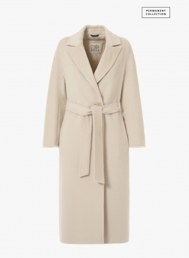 Maxi cappotto beige a vestaglia con cintura in alpaca e lana | Cinzia 