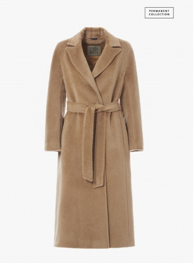 Maxi cappotto cammello a vestaglia con cintura in alpaca e lana | Cinz