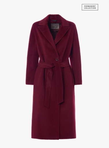 Maxi cappotto bordeaux a vestaglia con cintura in alpaca e lana | Cinz