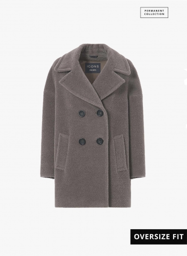Cappotto corto oversize taupe scuro doppio petto in lana e alpaca | Ci