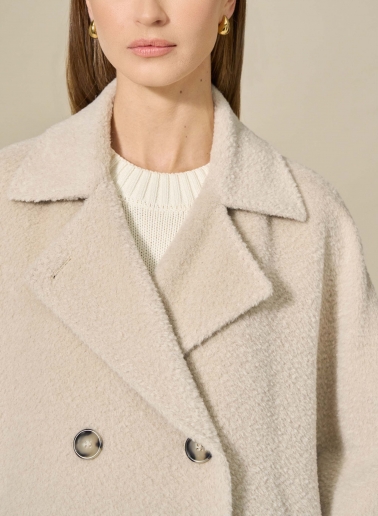 Mantella beige doppio petto in lana e alpaca