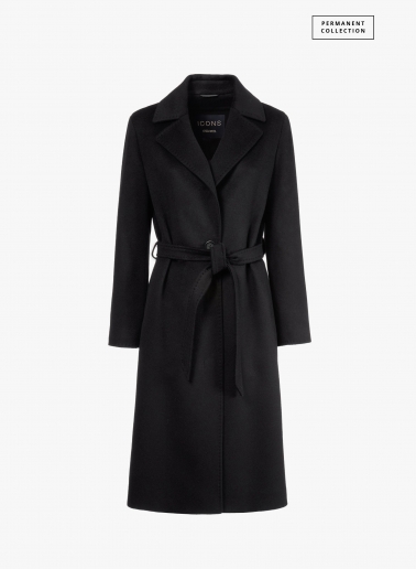 Cappotto nero con cintura in pura lana linea aderente | Cinzia Rocca