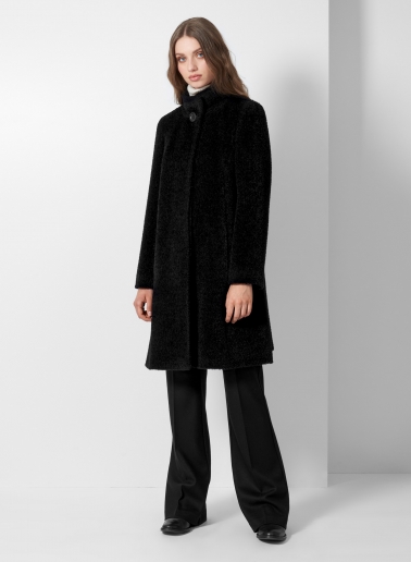 Cappotto nero svasato in lana e alpaca