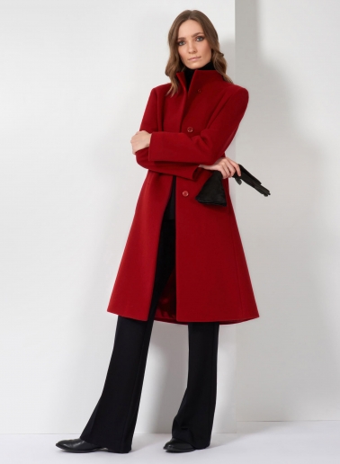 Red wool and cashmere coat with high stand up collar